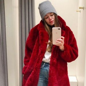 sandro red fur coat